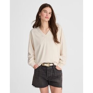 Madewell Cotton Terry V-Neck Sweatshirt Vintage Ivory S Small New with Flaw